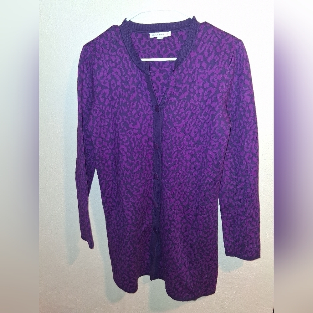 Isaac Mzarahi Live Purple Leopard Print Cotton Blend Long Line Cardigan Womans S